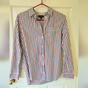 NWOT J Crew blue red stripe cotton oversized shirt, S